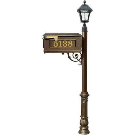 Lewiston Mailbox Post System with Ornate Base & Bayview Solar Lamp Bronze LMCV-700-SL-BZ